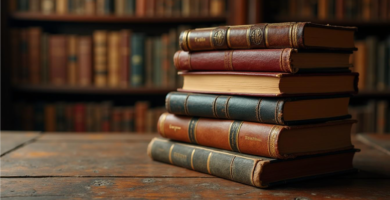 Pila de libros encuadernados que representan las mejores obras literarias de la historia.